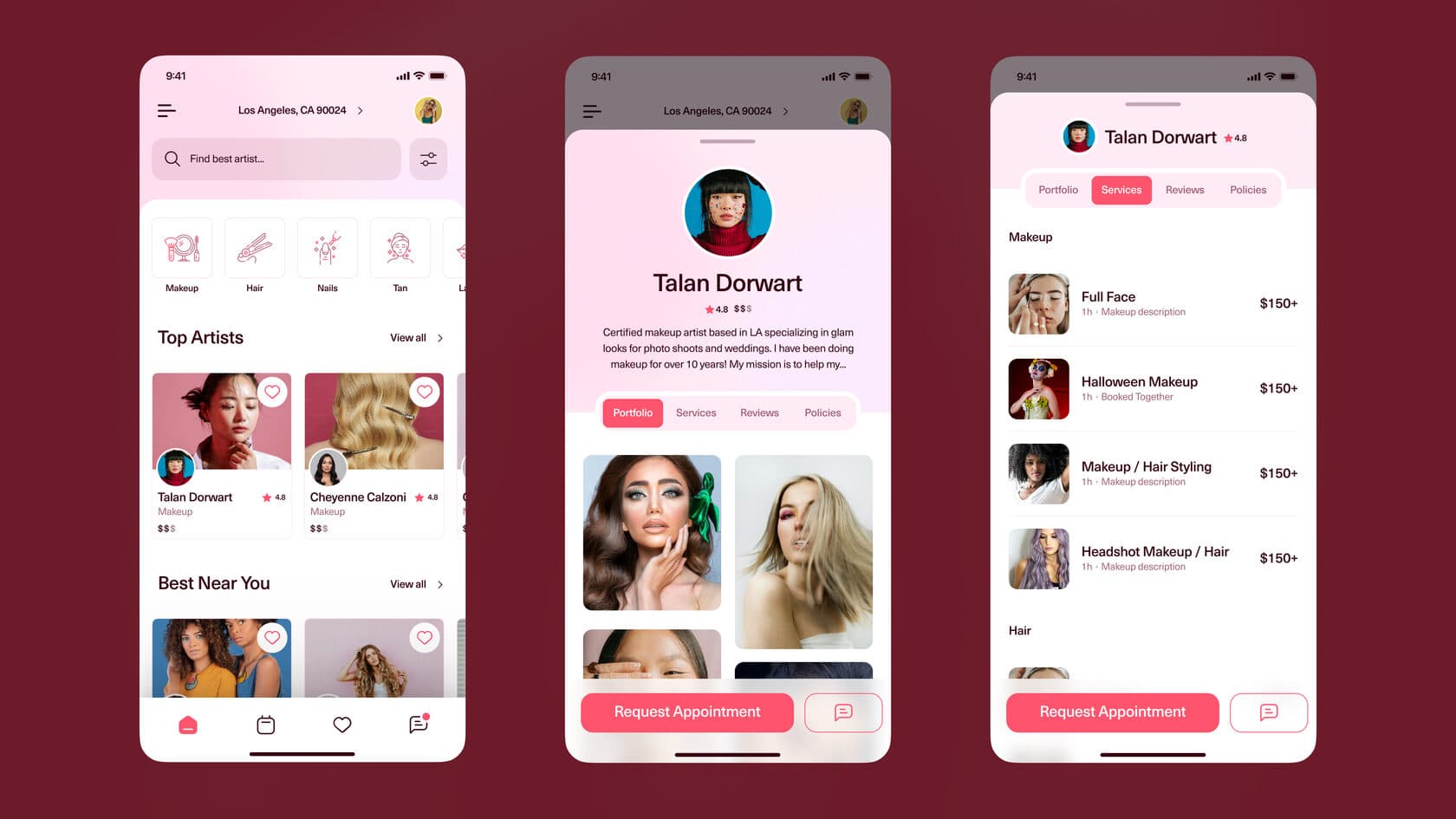 Vaultbeauty booking interface